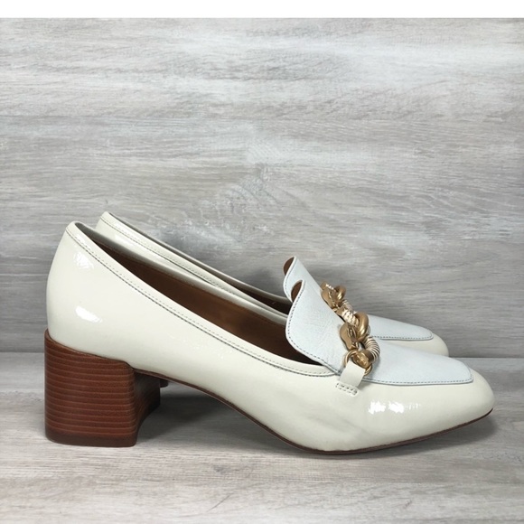 Tory Burch Jessa Goatskin Patent Leather Pump Heel Ivory Mint - Picture 3 of 15